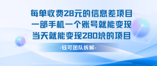 每单收费28米的项目单日能变现280左右 一部手机一个账号就能变现-联创在线
