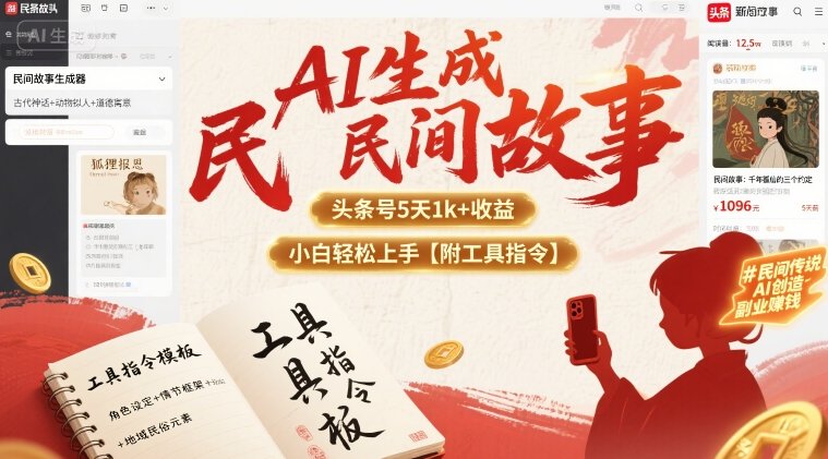AI生成民间故事，头条号5天1k+，小白轻松上手【附工具指令】-联创在线