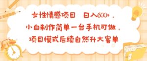 女性情感项目 小白制作简单一台手机可做 项目模式后续自然升大客单 日入6张-联创在线