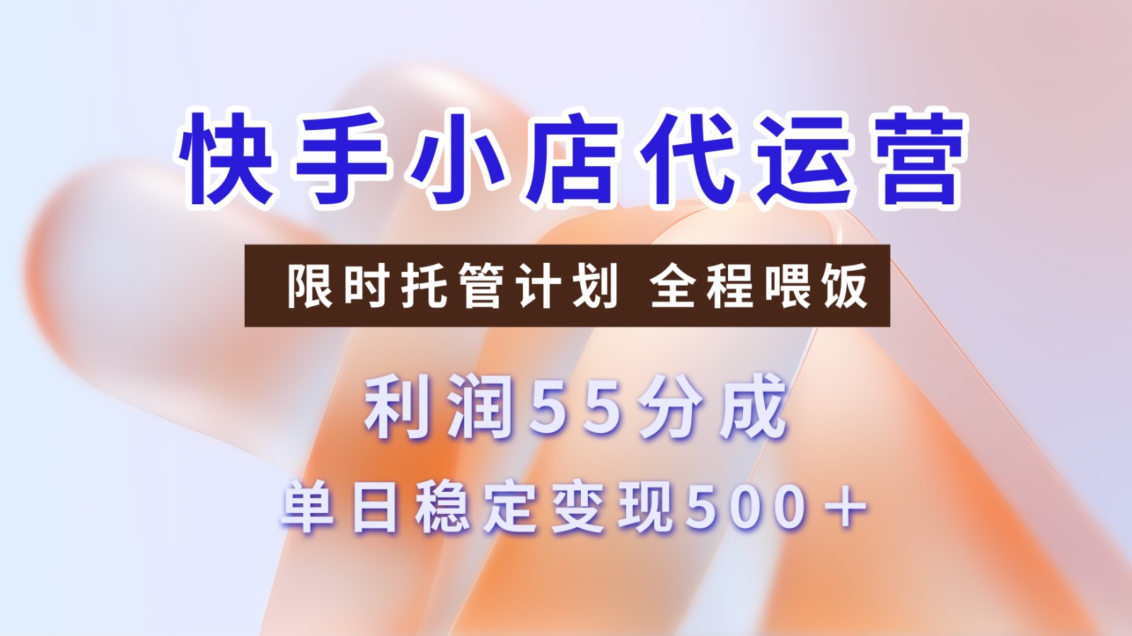 快手小店代运营，限时托管计划，收益55分，单日稳定变现500+-联创在线