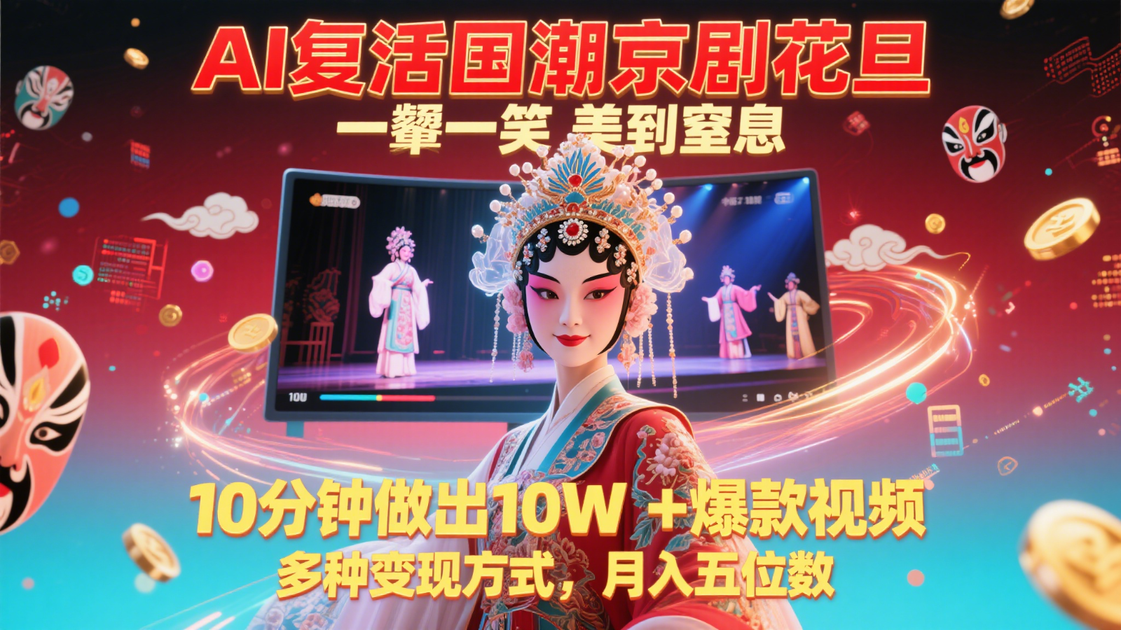 AI复活国潮京剧花旦，一颦一笑美到窒息，10分钟做出10W+爆款视频，多种变现方式-联创在线