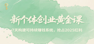 新个体创业黄金课,7天构建可持续赚钱系统,抢占2025红利-联创在线