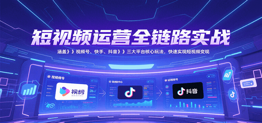 短视频运营全链路实战，涵盖视频号、快手、抖音三大平台核心玩法，快速实现变现！-联创在线