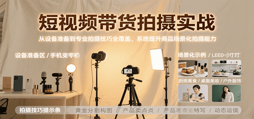 短视频带货拍摄实战,从设备准备到专业拍摄技巧全覆盖,系统提升商品场景化拍摄能力-联创在线