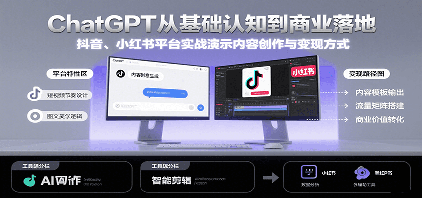 ChatGPT从基础认知到商业落地，实战演示抖音、小红书等平台的内容创作与变现-联创在线