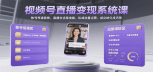 视频号直播变现系统课,账号开通装修、直播全流程准备、私域流量运营、成交转化技巧等-联创在线