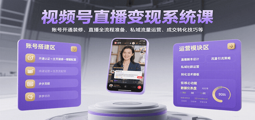 视频号直播变现系统课,账号开通装修、直播全流程准备、私域流量运营、成交转化技巧等-联创在线
