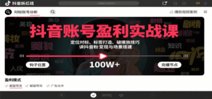 抖音账号盈利实战课，定位对标、标签打造、破播放技巧，讲涨粉变现与场景搭建-联创在线