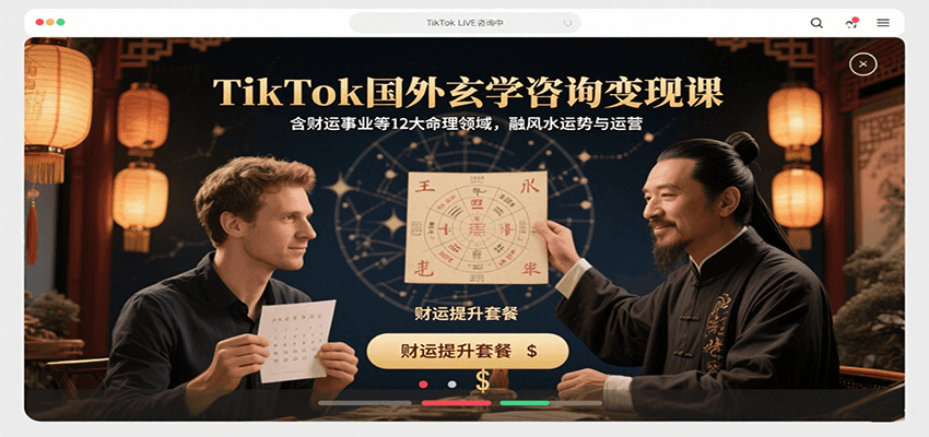 TikTok国外玄学咨询变现课，含财运事业等12大命理领域，融风水运势与运营-联创在线