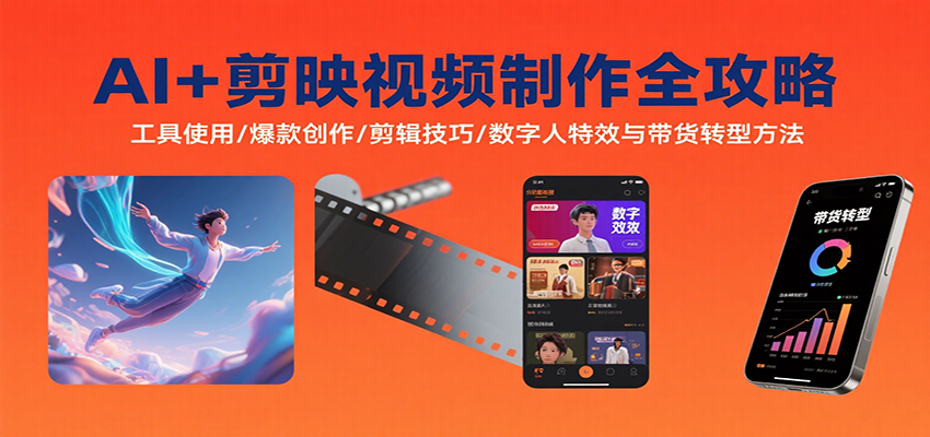 AI+剪映视频制作全攻略:工具使用/爆款创作/剪辑技巧/数字人特效与带货转型方法-联创在线