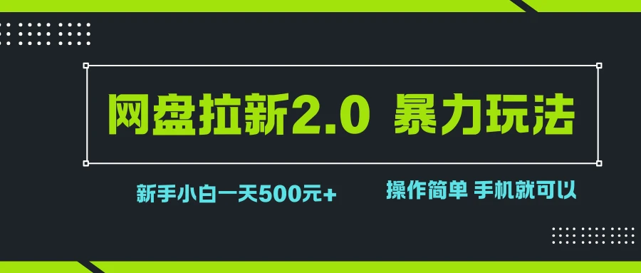 网盘拉新2.0，暴力玩法，新手小白一天轻松500，操作简单-联创在线