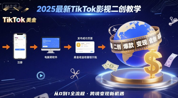 2025年最新TikTok影视二创教学，从注册到发布撸美金全流程，跨境变现新机遇-联创在线
