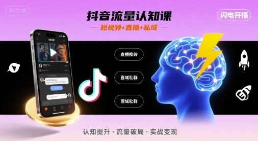 【精】抖音流量认知课，短视频+直播+私域，认知提升，闪电开悟-联创在线