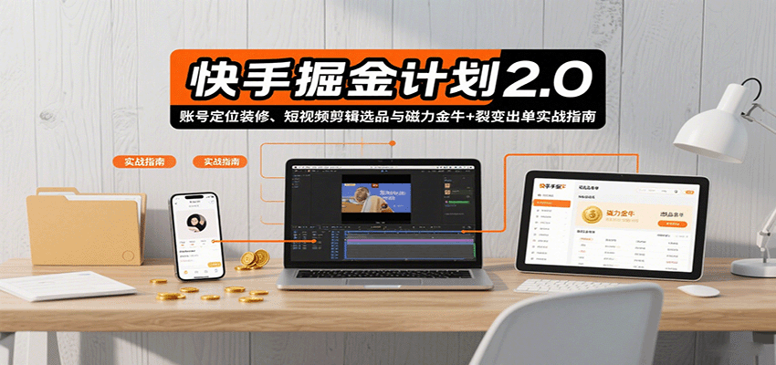 快手掘金计划2.0，账号定位装修、短视频剪辑选品与磁力金牛+裂变出单实战指南-联创在线