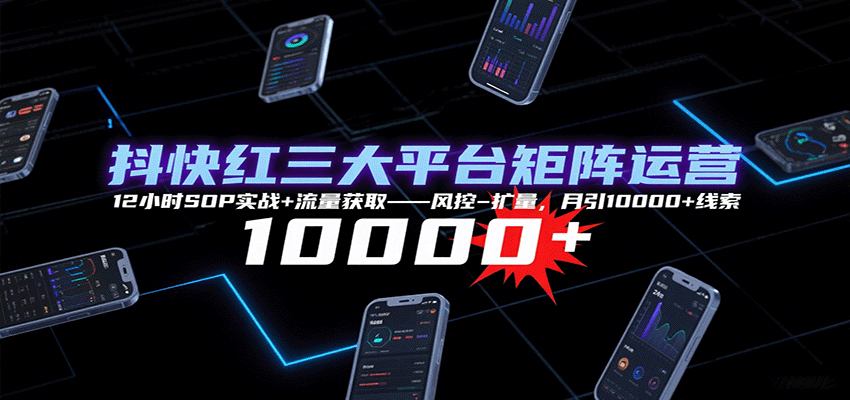 抖快红三大平台矩阵运营,12小时SOP实战+流量获取-风控-扩量,月引10000+线索-联创在线