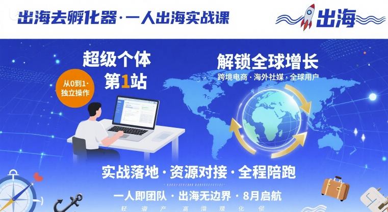 出海去孵化器，一人出海实战课，​超级个体第1站，解锁全球增长-联创在线