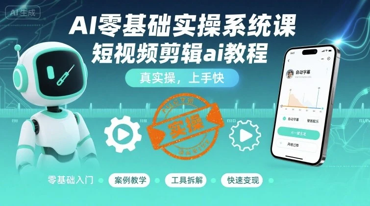 【精】AI零基础实操系统课，短视频剪辑ai教程，真实操，上手快-联创在线