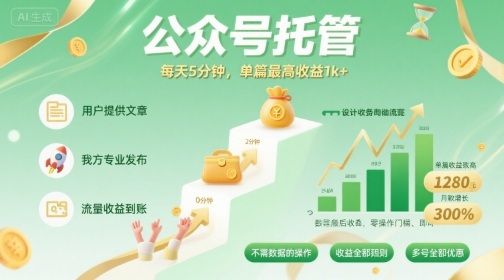 【公众号托管 】我提供文章，你发布，每天5分钟，单篇最高收益1k+【揭秘】-联创在线