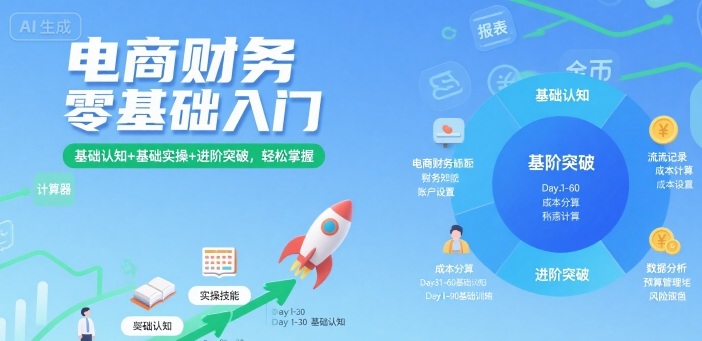 电商财务零基础入门，基础认知+基础实操+进阶突破，轻松掌握-联创在线