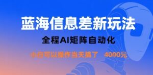 蓝海信息差新玩法，全程AI矩阵自动化小白可以操作当天搞了1k+-联创在线