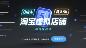 淘宝虚拟店铺项目实战课，一个人也能做，无需货源、0成本起步，月入5k-联创在线