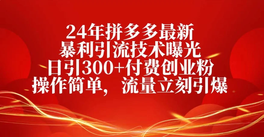 25年拼多多最新暴利引流技术曝光、日引300+付费创业粉操作简单，流量立刻引爆-联创在线