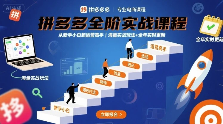 【精】拼多多全阶实战课程，从新手小白到运营高手，海量实战玩法+全年实时更新【2025年9月更新】-联创在线