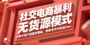 社交电商暴利无货源模式：从种子用户到盈利爆破，单账号月均收益5w+-联创在线