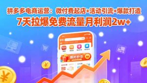 拼多多电商运营:微付费起店+活动引流+爆款打造 7天拉爆免费流量月利润2w+-联创在线