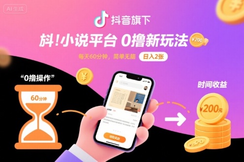 抖音旗下小说平台0撸新玩法，每天挂G60分钟，简单无脑，日入2张【揭秘】-联创在线