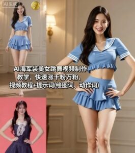 AI海军装美女跳舞视频制作教学，快速涨千粉万粉，视频教程+提示词(绘图词、动作词)-联创在线