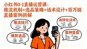 小红书0-1直播运营课：推流机制+选品策略+话术设计+百万级直播案例拆解-联创在线