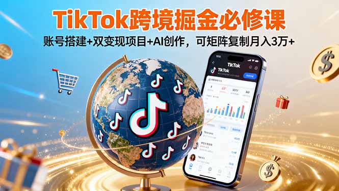 TikTo跨境掘金必修课，账号搭建+双变现项目+AI创作，可矩阵复制月入3万+-联创在线