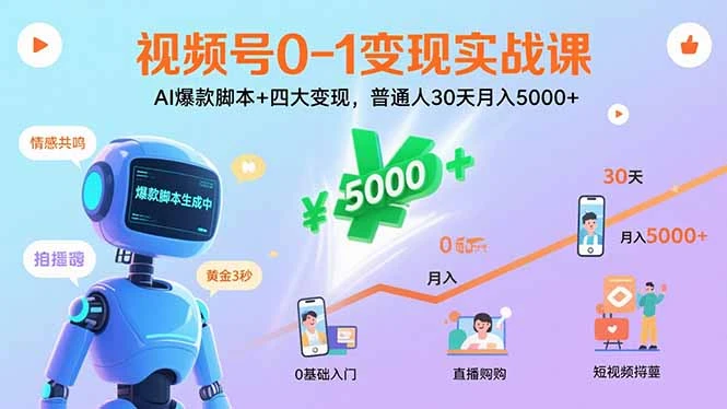 【精】视频号0-1变现实战课：AI爆款脚本+四大变现，普通人30天月入5000+-联创在线