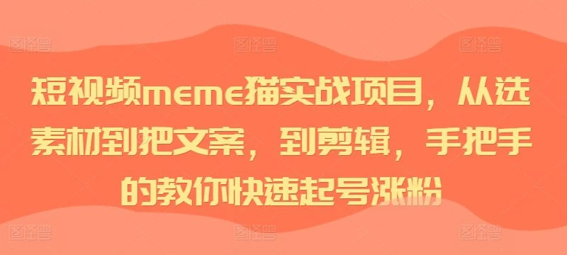 【精】短视频meme猫实战项目，从选素材到把文案，到剪辑，手把手的教你快速起号涨粉-联创在线