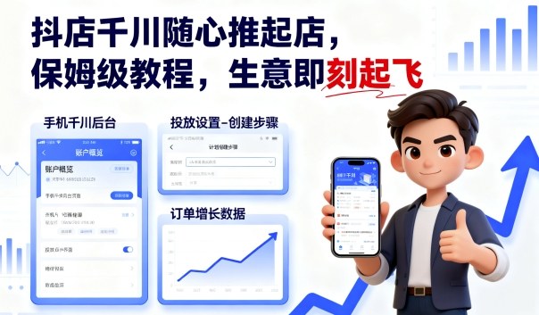 抖店千川随心推起店，保姆级教程，生意即刻起飞-联创在线