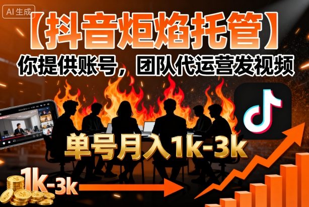 【抖音炬焰托管】你提供账号，团队代运营发视频，单号月入1k+【揭秘】-联创在线