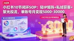 小红书10节闭环SOP:轻IP矩阵+私域获客+聚光投流,单账号月变现5000-30000-联创在线