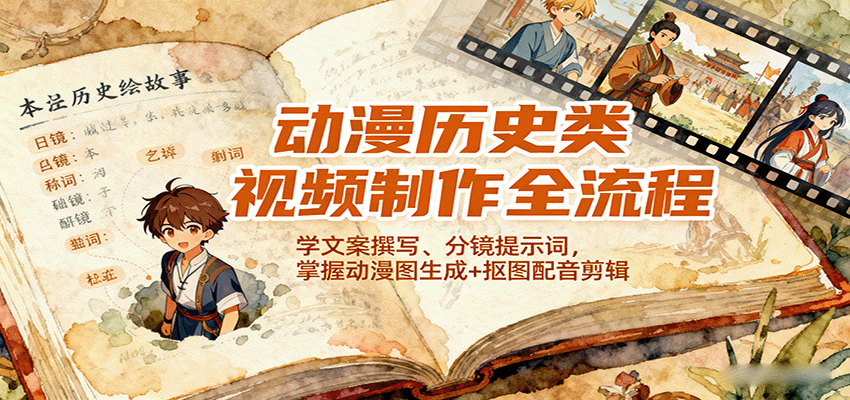 动漫历史类视频制作全流程，学文案撰写、分镜提示词，掌握动漫图生成+抠图配音剪辑-联创在线