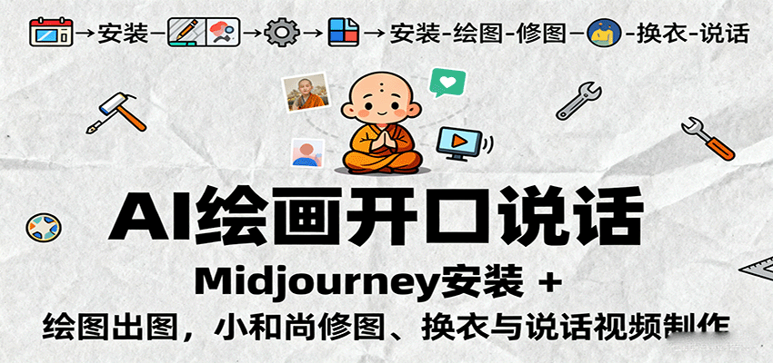 AI绘画开口说话,Midjourney安装 + 绘图出图,小和尚修图、换衣与说话视频制作-联创在线