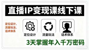 直播IP变现课线下课，定位设计、流量玩法、话术体系，3天掌握年入千万密码-联创在线