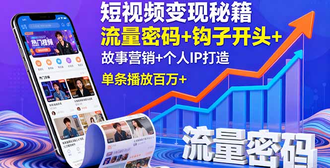 短视频变现秘籍，流量密码+钩子开头+故事营销+个人IP打造，单条播放百万+-联创在线