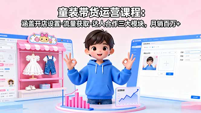 童装带货运营课程：涵盖开店设置-流量获取-达人合作三大模块，月销百万+-联创在线