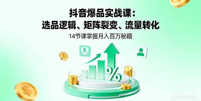 抖音爆品实战课：选品逻辑、矩阵裂变、流量转化，14节课掌握月入百万秘籍-联创在线
