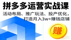 拼多多运营实战课，活动布局、推广玩法、投产优化，打造月入3w+赚钱店铺-联创在线