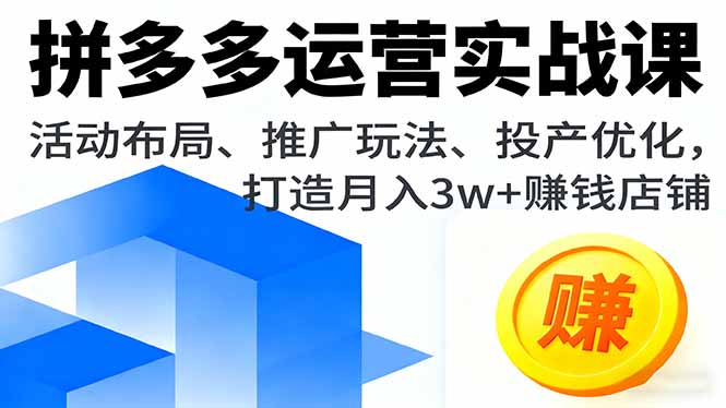 拼多多运营实战课，活动布局、推广玩法、投产优化，打造月入3w+赚钱店铺-联创在线