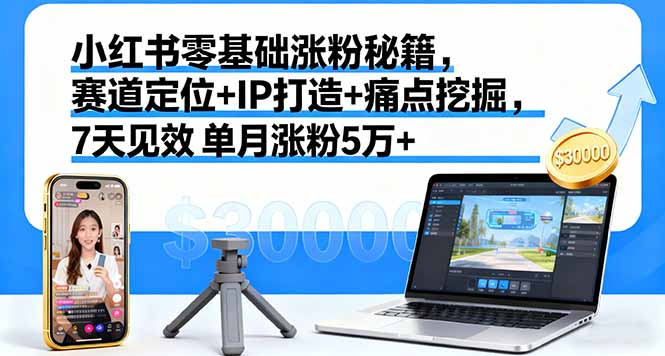 小红书零基础涨粉秘籍，赛道定位+IP打造+痛点挖掘，7天见效 单月涨粉5万+-联创在线