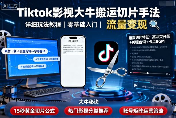 Tiktok影视大牛搬运切片手法，详细玩法教程-联创在线