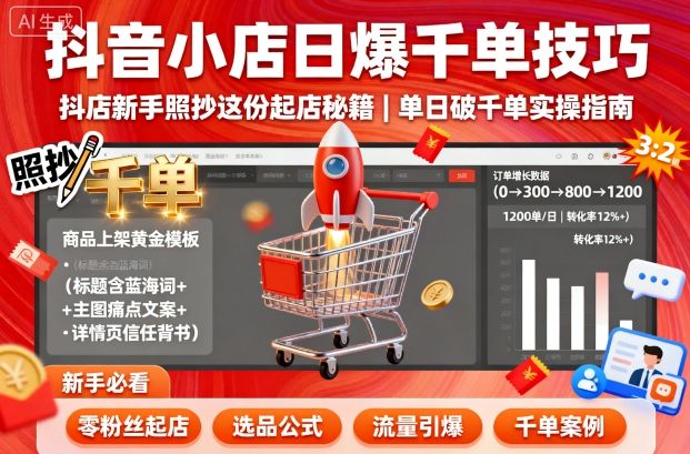 抖音小店日爆千单技巧，抖店新手照抄这份起店秘籍，单日破千单-联创在线