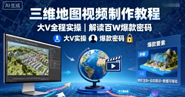 三维地图视频制作教程，大V全程实操，解读百W爆款密码-联创在线